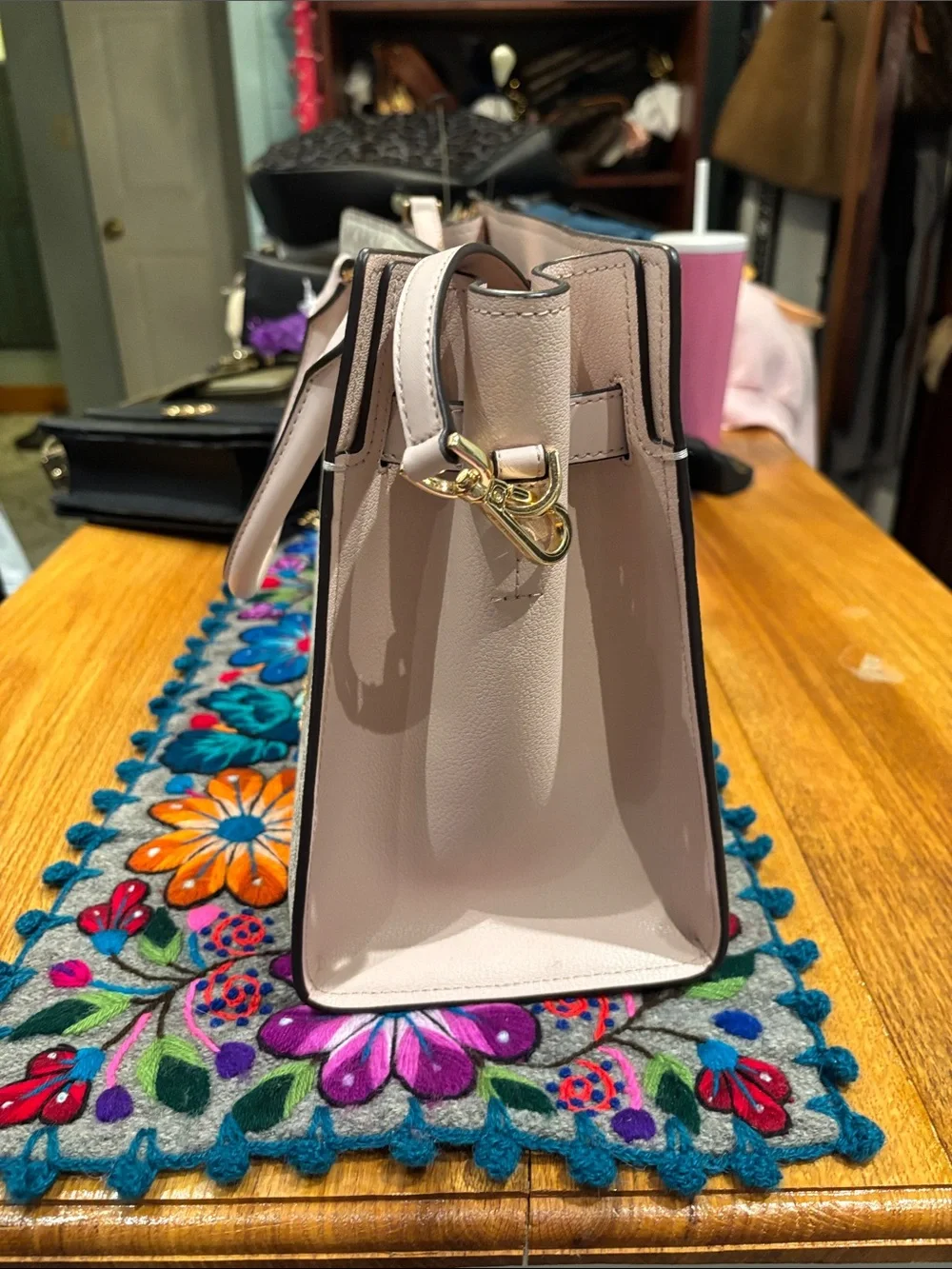 Michael Kors Pink and Vanilla Signature Tote with Gold Hardware